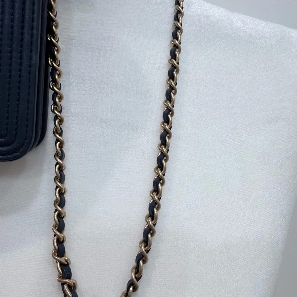CHANEL O-Mini Boy Bag Python Exotic Leather Gold CC Lock Wallet on chain